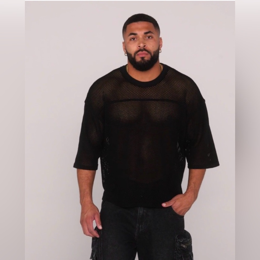 YoungLA 4022 Cotton Mesh Tee, Black, Size Medium, NET